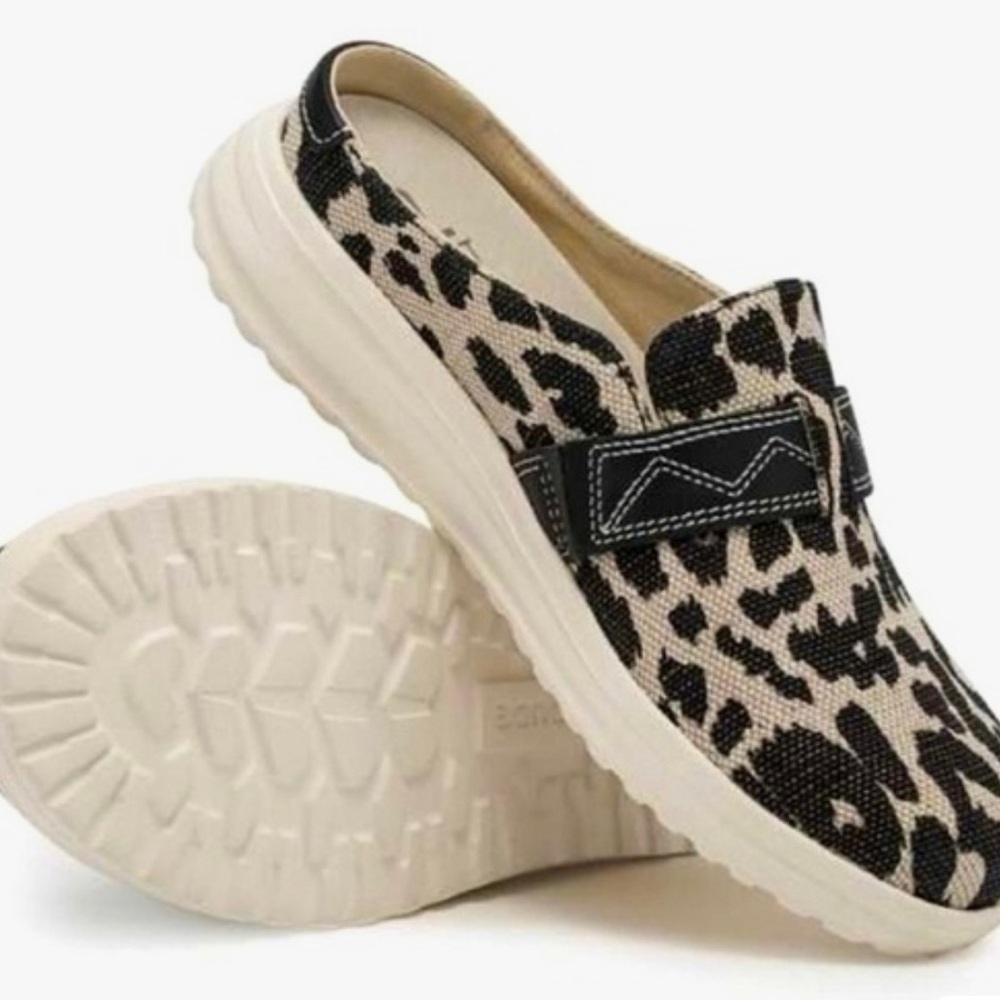 “Hey Dude” Black Cheetah-Leopard Print Slip-On “Nora Mule”Women's Shoes